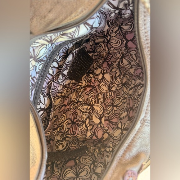 BRIGHTON Fabiola Appliqué Masterpiece 3D Floral Shoulder Bag Bronzed Pewter - Picture 10 of 16